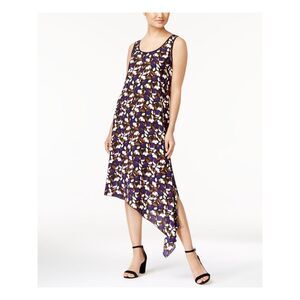 ANNE KLEIN Womens Black Floral Sleeveless Scoop Neck Maxi Hi-Lo Dress M